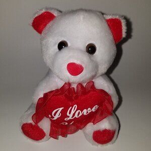 Valentine's Day Small White Teddy Bear Plush I Love You Red Heart Stuffed Toy